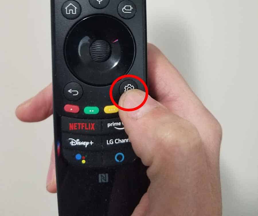 Settings button on LG TV remote