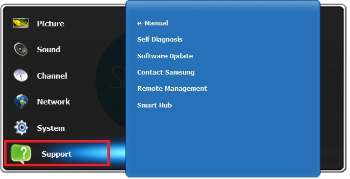 Samsung Support settings menu
