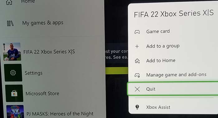 Xbox menu quit game
