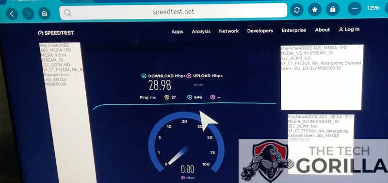 Internet Speed test results on Sony TV