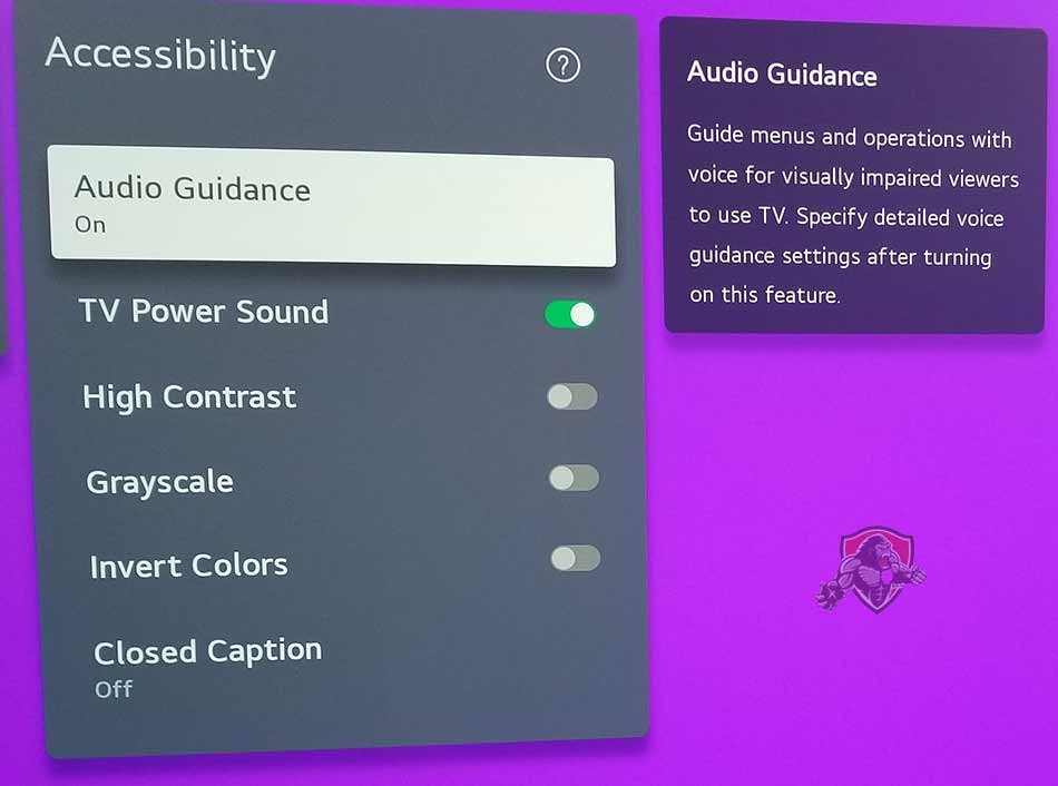 LG TV turn off voice through the audio guidance settings