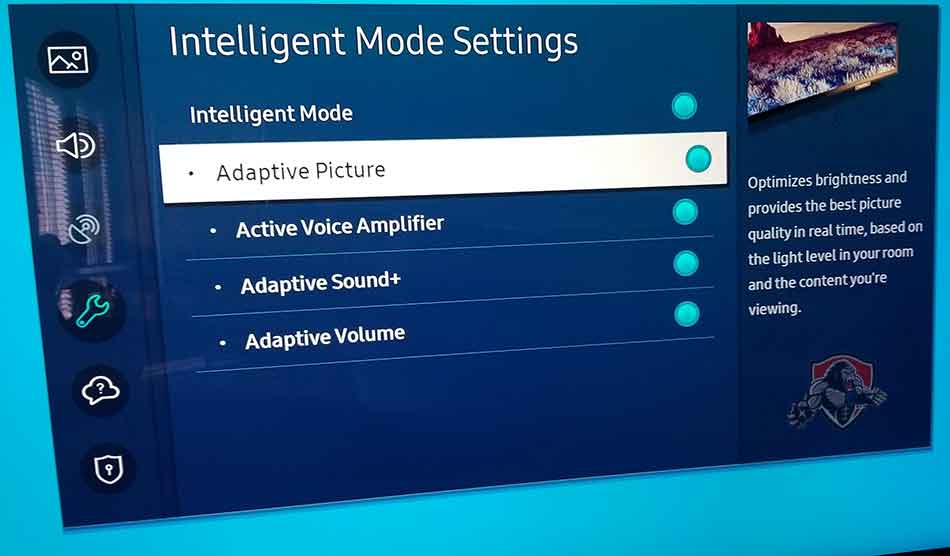 Samsung TV intelligent mode settings configuration