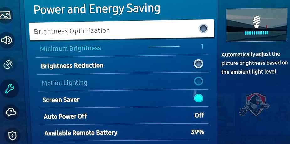 Samsung TV brightness optimization