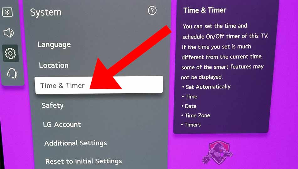LG TV Time and Timer settings
