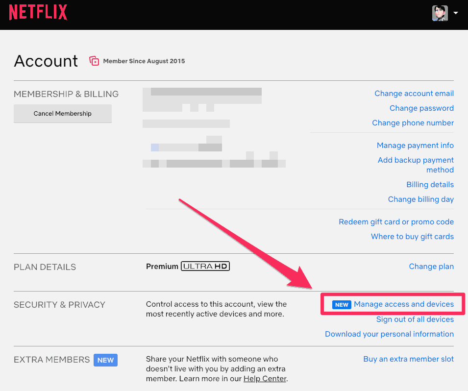Netflix manage access and devices