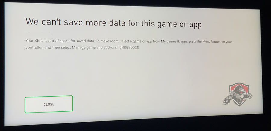The we can't save more data for this game or app error message