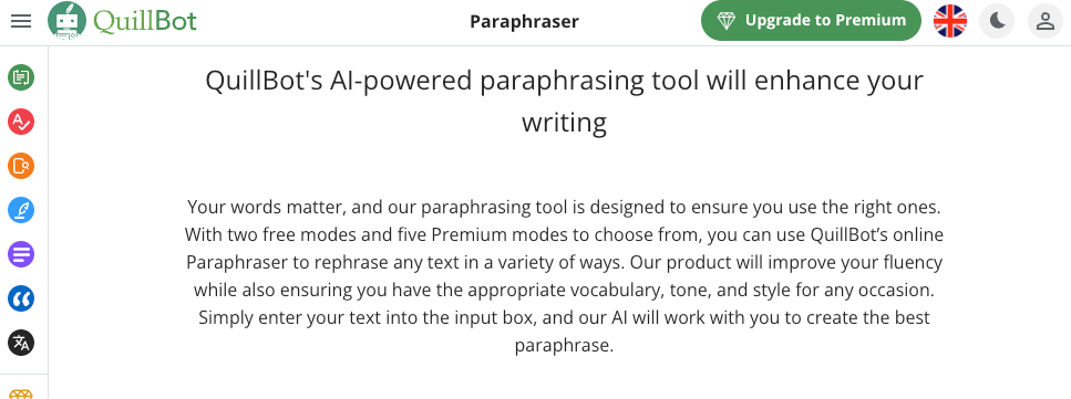 Quillbot Paraphrasing tool