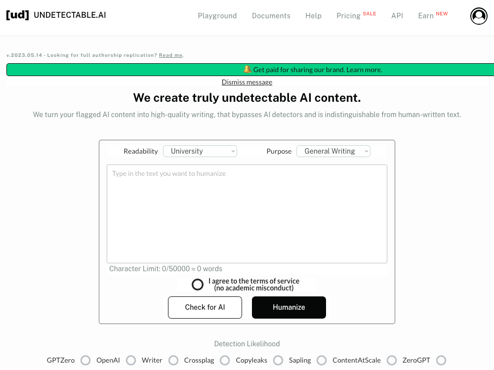 Undetectable AI tool