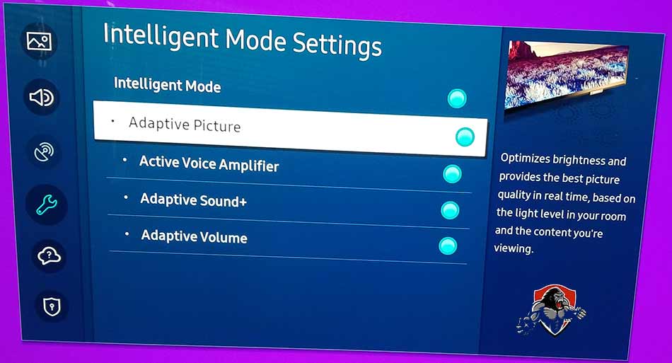 Samsung TV intelligent mode settings