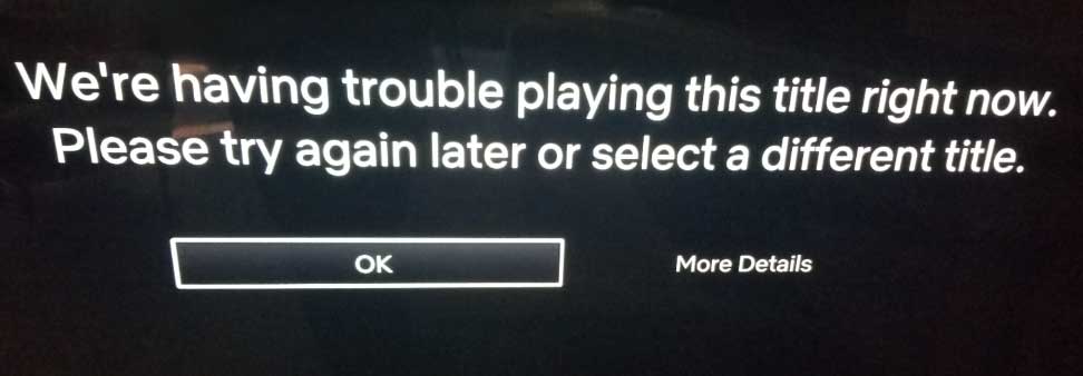 A screenshot of the Netflix HTP 998 Error