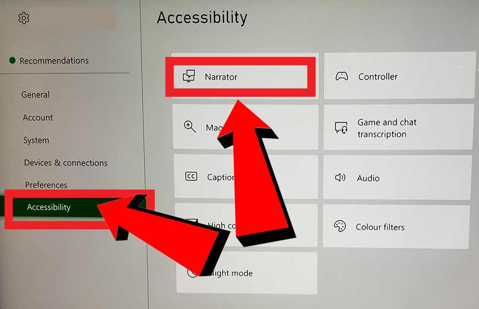 XBOX Accessibility & Narrator settings