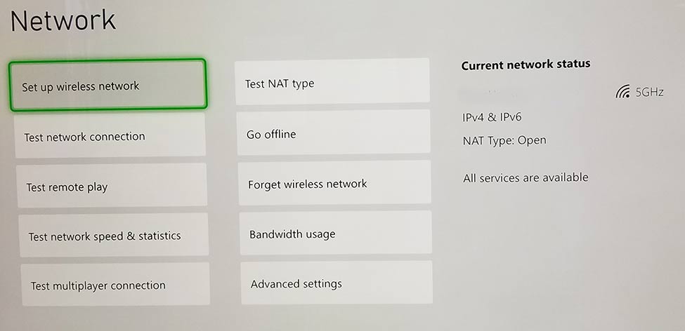 Xbox Network configuration options