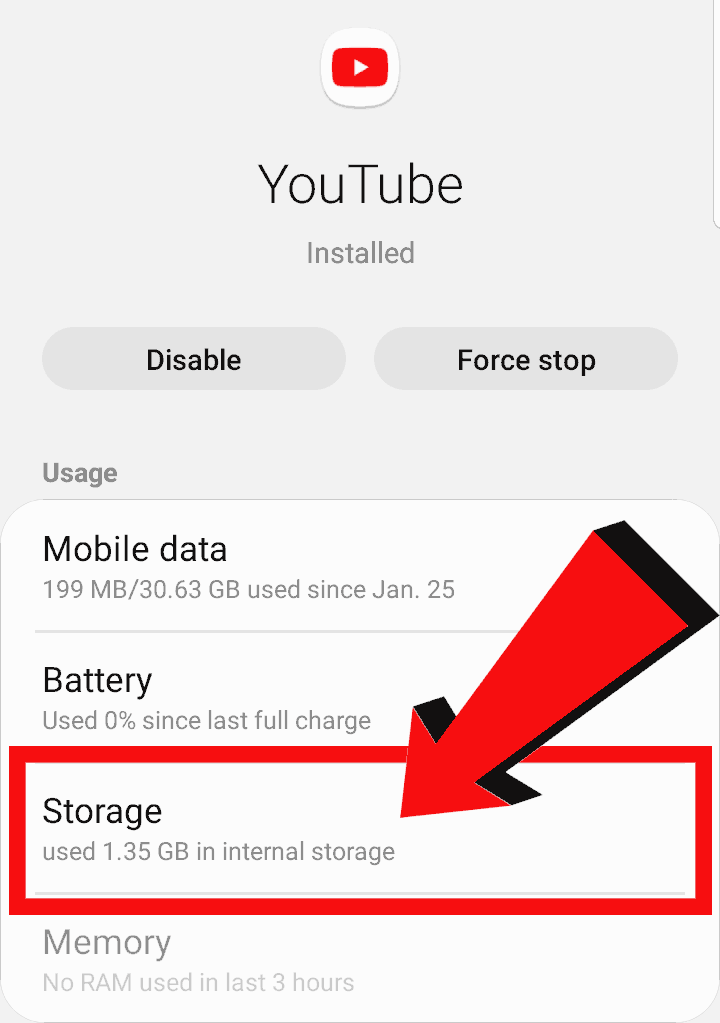 YouTube phone storage settings